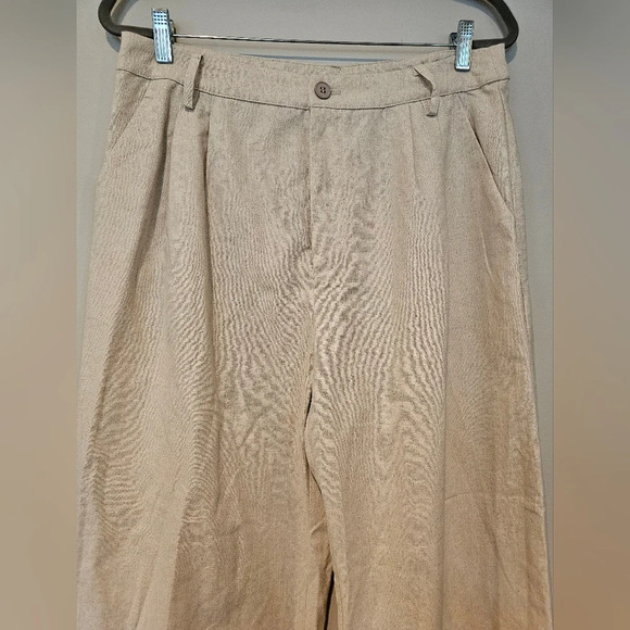 CIDER Size XL• Wide Leg Linen Beige Super High Rise Pleated Trousers New w/ Tags - Picture 2 of 9